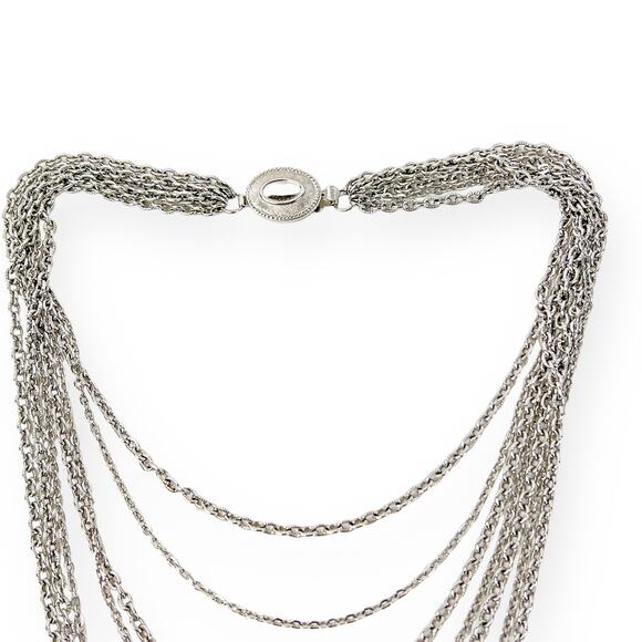 Avon Necklace Vintage Multi Strand Silver Tone Chains Layered Decorative Clasp - Picture 6 of 7